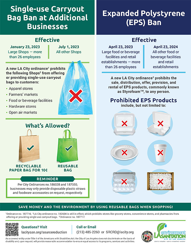 L.A. Sanitation flyer for single-use carryout bag ban for businesses.
