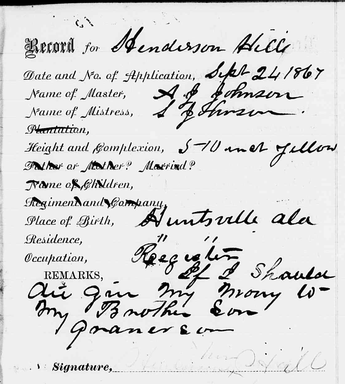 Bank record for Henderson Hill