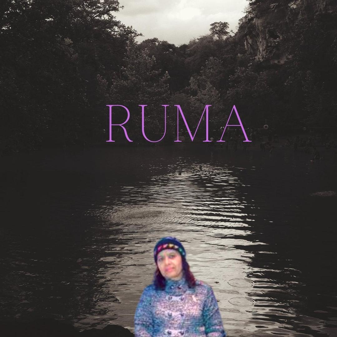 Ruma floats in the foreground of a mysterious river.