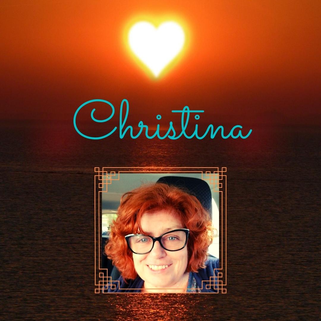 Christina smiles beneath a heart-shaped sun representing her dreams of love.
