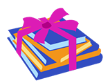 illustrations of 5 books tied with a ribbon