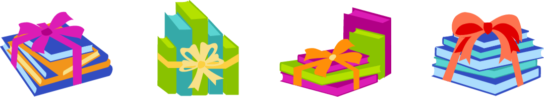 illustrations of books bundles wrapped with a bow