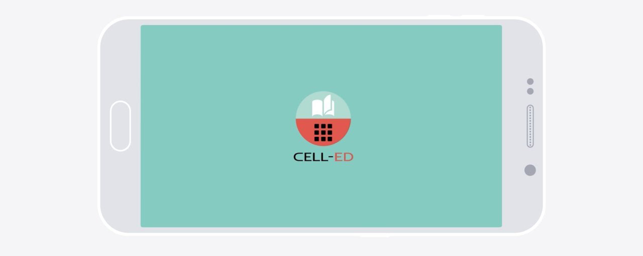 ilustracion de un telefono inteligente y el logo de cell-ed