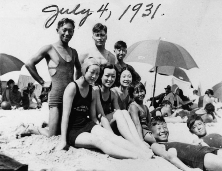A group of friends at the beach in Venice on the Fourth of July. 