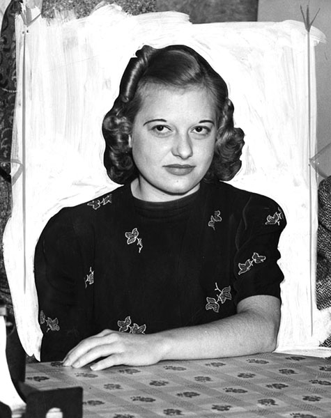 Photograph caption dated May 2, 1940 reads, Irene Moore, 'Mystery Witness' 