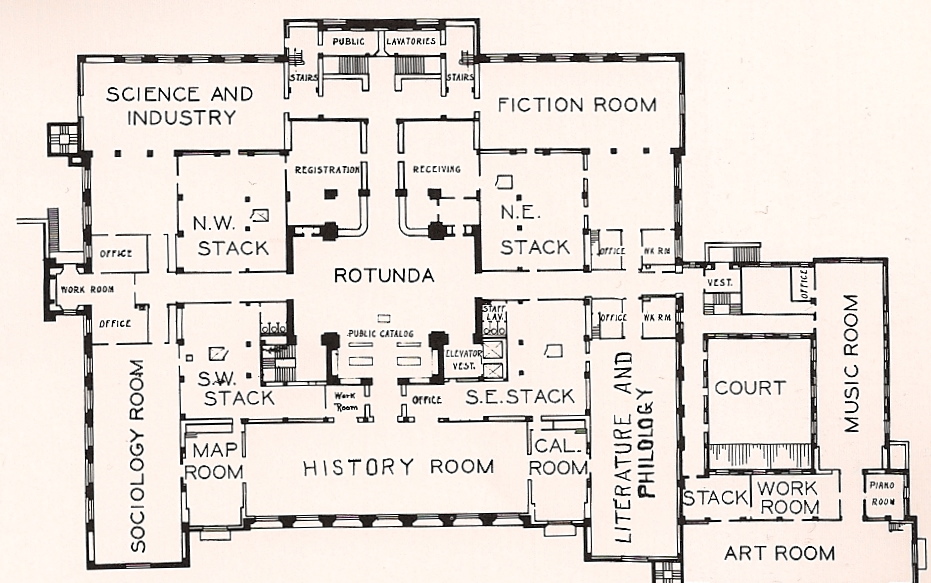 Goodhue's original quadrant design promoted circulation throughout the building 