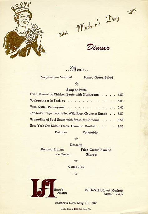 mothers day menu