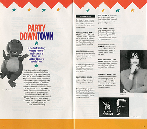 A Program catalog featuring the events on Central Library's reopening day 