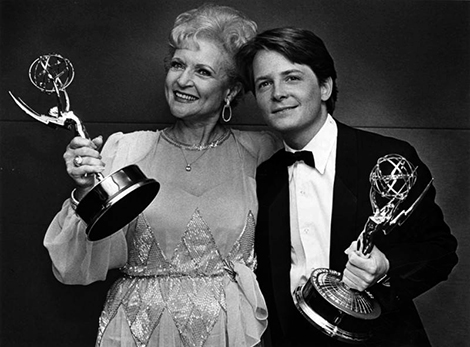 Betty White and Michael J. Fox with their Emmys