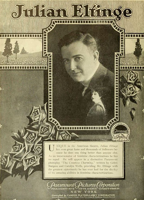 1917 Paramount Pictures trade ad showcasing their new talent roster which included Julian Eltinge