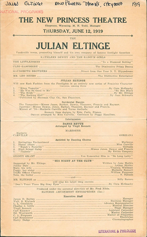 1919 program for the Julian Eltinge Players