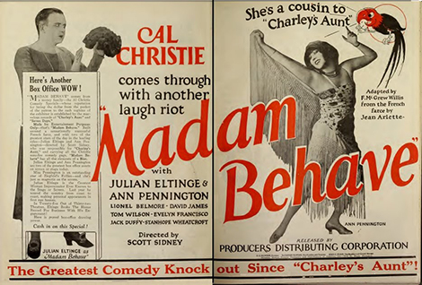 Trade ad for Madame Behave (1925)