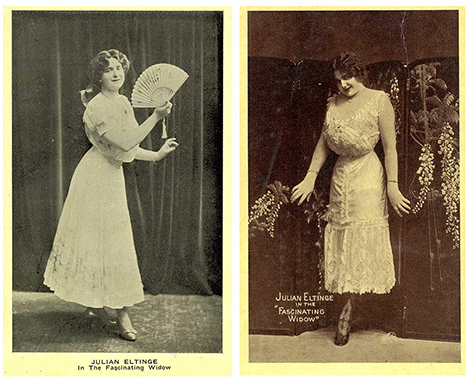 Photo postcards of Eltinge used to publicize The Fascinating Widow