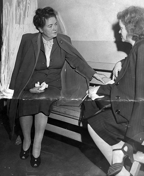 Louise Peete (left) interviewed by Aggie Underwood (right) for the last time.