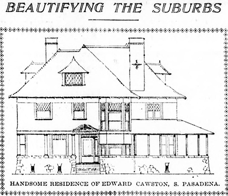 Conceptual drawing of the home as it appeared in the Los Angeles Herald, April 23, 1901.