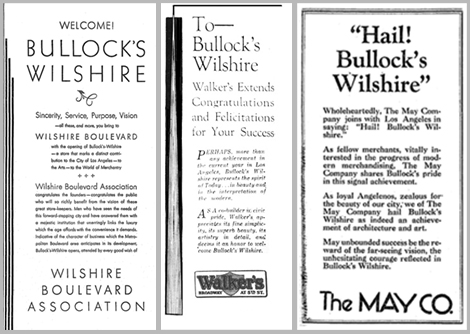 3 newspaper ads for Bullocks Wilshire