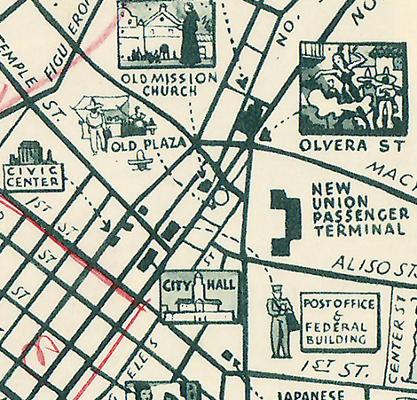 Sightseeing map of Los Angeles and Hollywood 1940