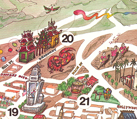 Tourist map from 1980 showing a festive looking Chinatown 