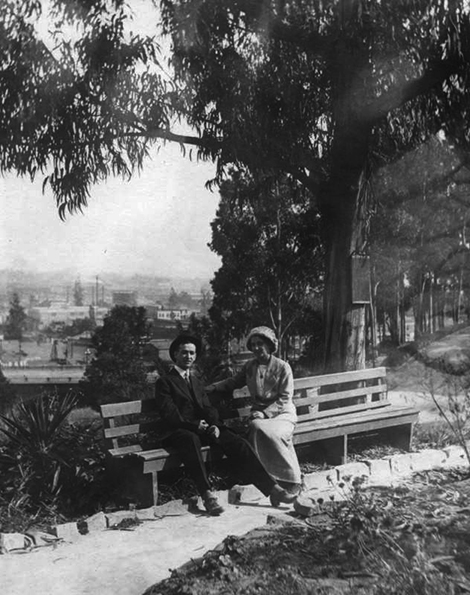 A couple takes the time to sit on a bench an enjoy the scenery at Elysian Park in 1913.