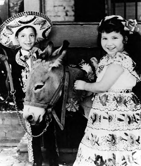 Boy and girl with donkey