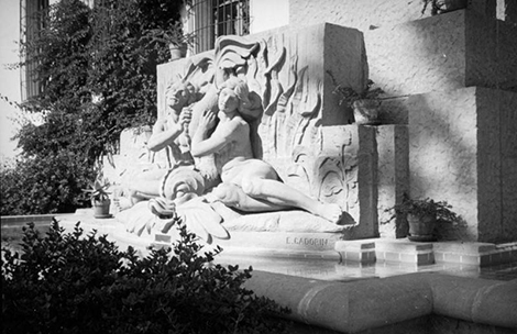Sandstone fountain sculpture entitled “Spirit of the Ocean.”