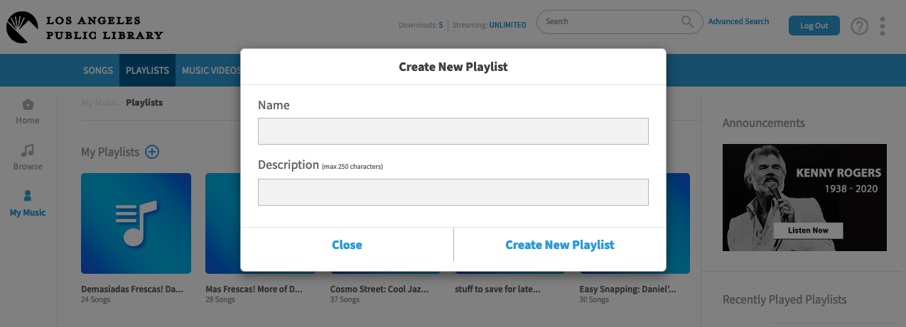screen shot of Freegal