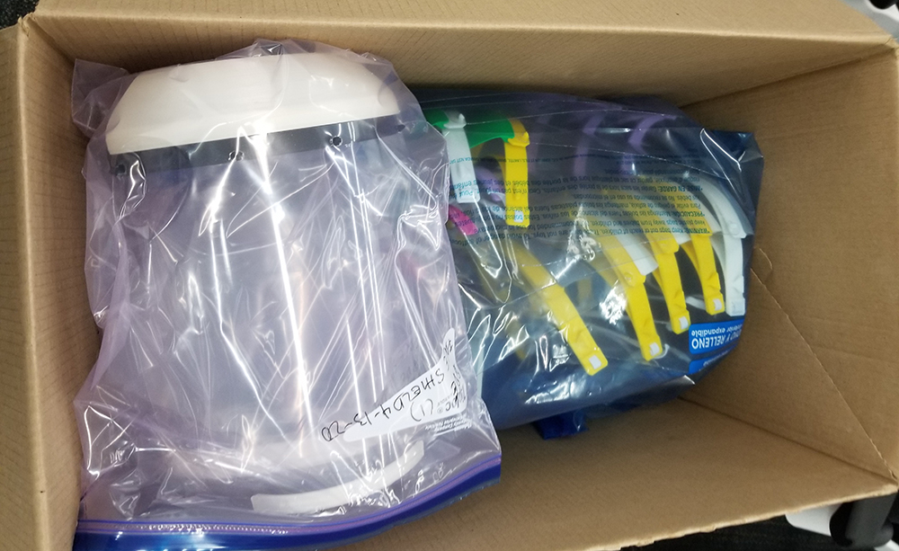 face shields packed up