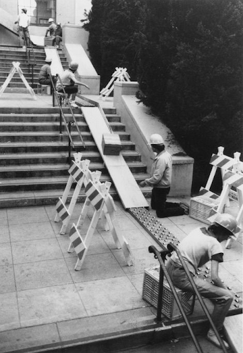 make-shift slides are used to transport materials