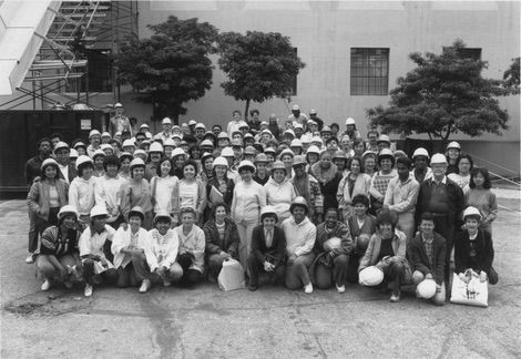 Central Library staff in hard hats
