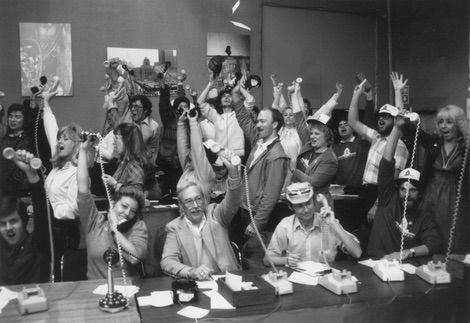 Jubilant participants are pictured during the 1987 Save the Books telethon