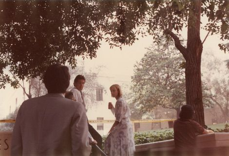 Betty Gay Teoman and Norman Pfeiffer keep a safe distance while firefighters battle the Central Library blaze. 