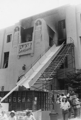 impressive slide used to transport debris from the upper floors of Central Library
