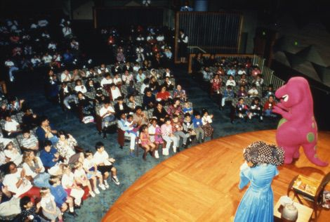 Barney the Dinosaur delights children in the Mark Taper Auditorium