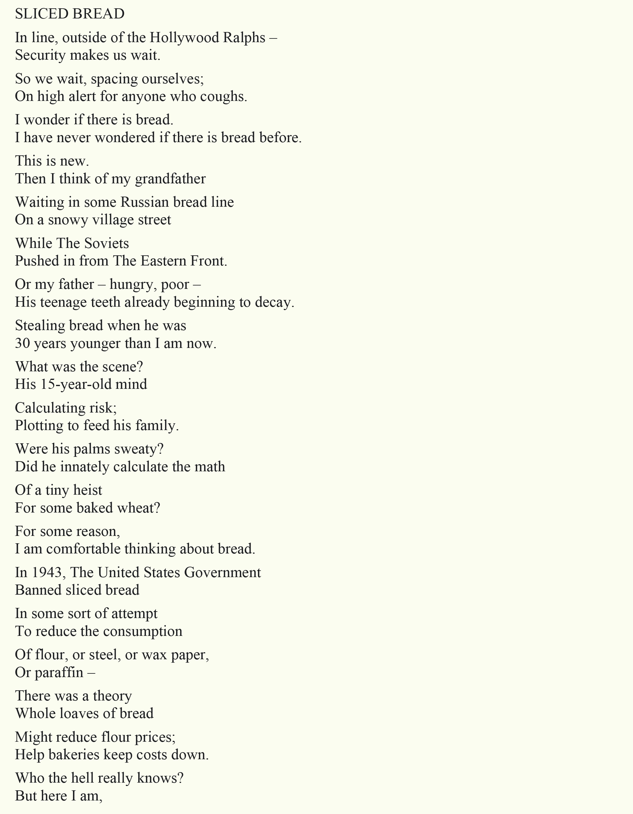 Sliced Bread poem