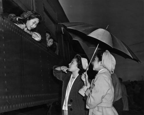 Japanese girls leaving for Manzanar