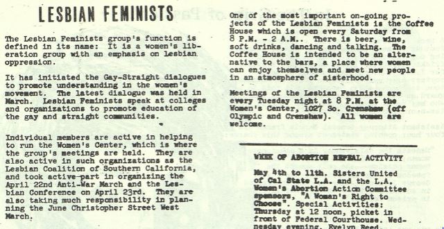 Lesbian feminists newspaper article