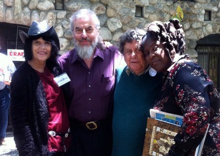 Suzanne Lummis with late poets  Austin Straus, Steve Kowit and Wanda Coleman
