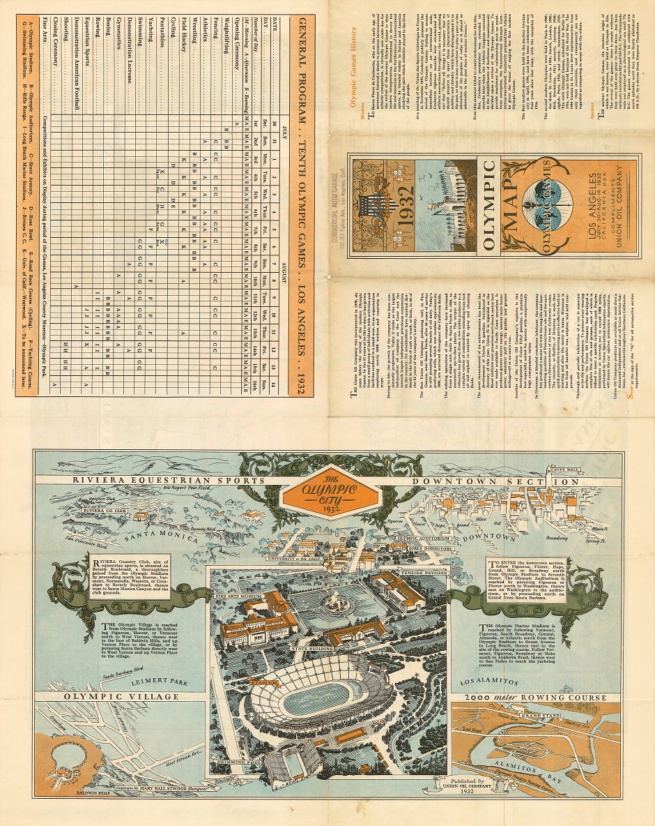 Orange and blue map of olympics events in 1932