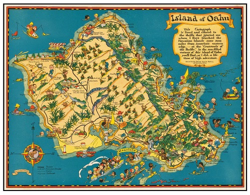Island of Oahu cartograph by Ruth White