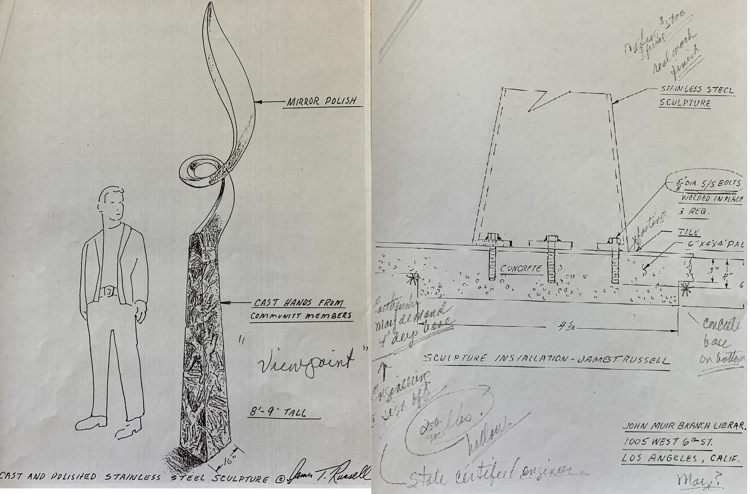 James T. Russell sketches for Viewpoint. John Muir Branch Library institutional files.