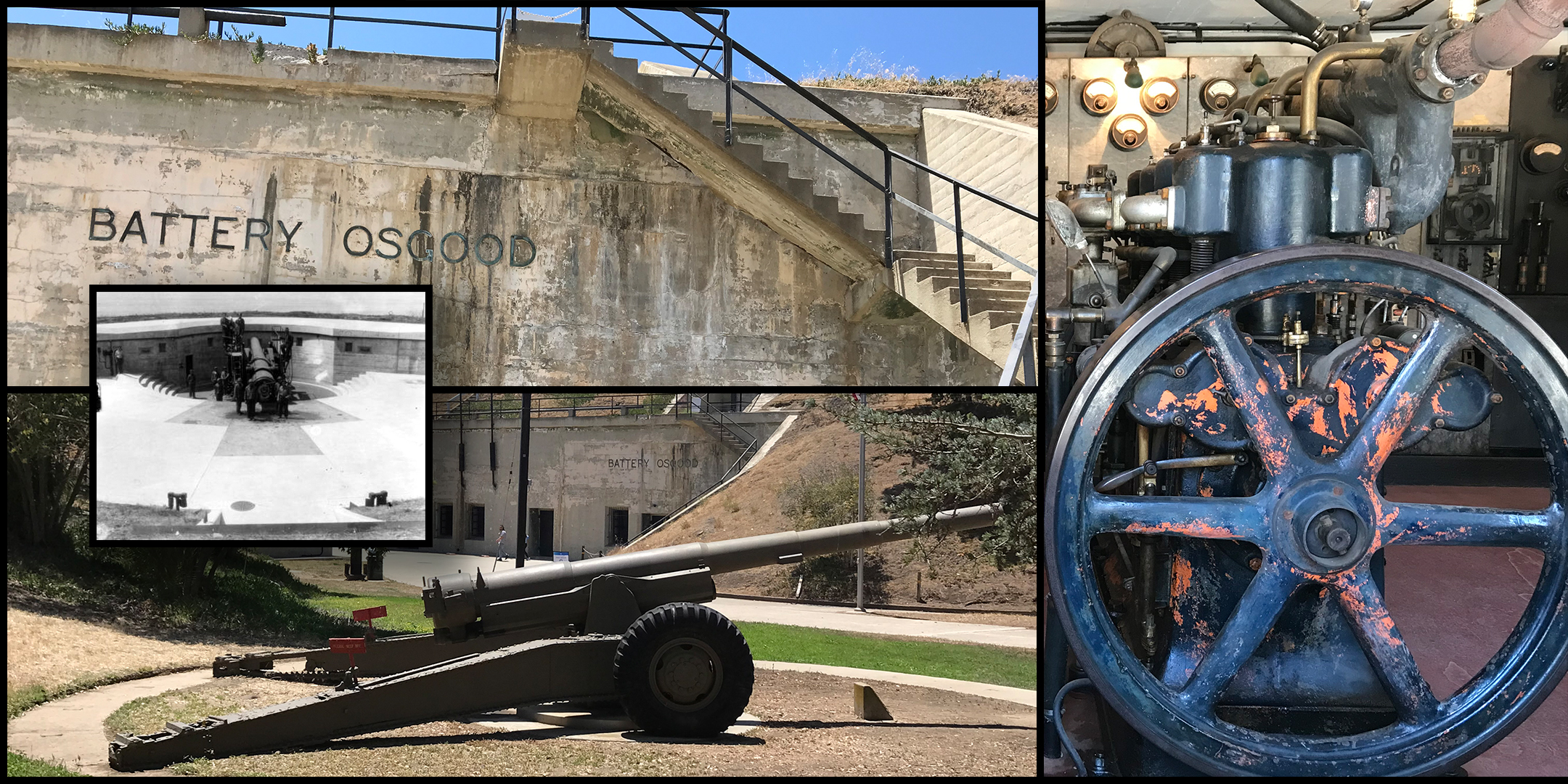 View of gun emplacement at Battery Leary-Merriam during firing practice at Fort MacArthur