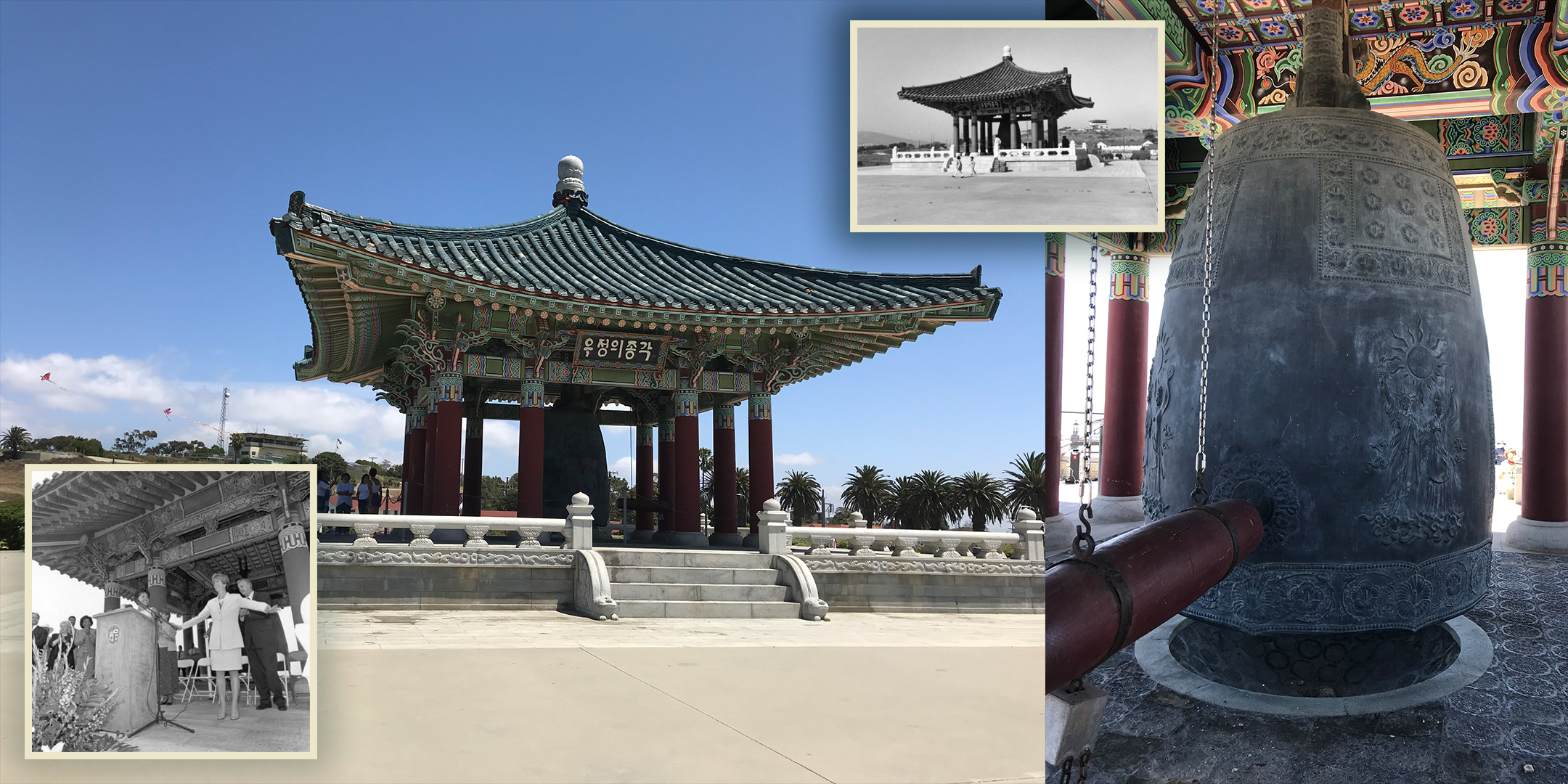views of the Korean Friendship Bell and Belfry of Friendship