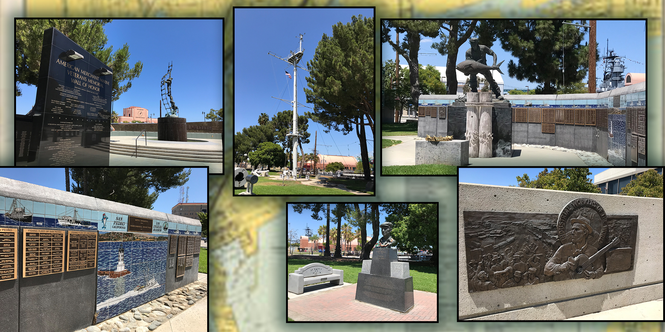 Memorials along Harbor Blvd in San Pedro, within walking distance of the Maritime Museum.