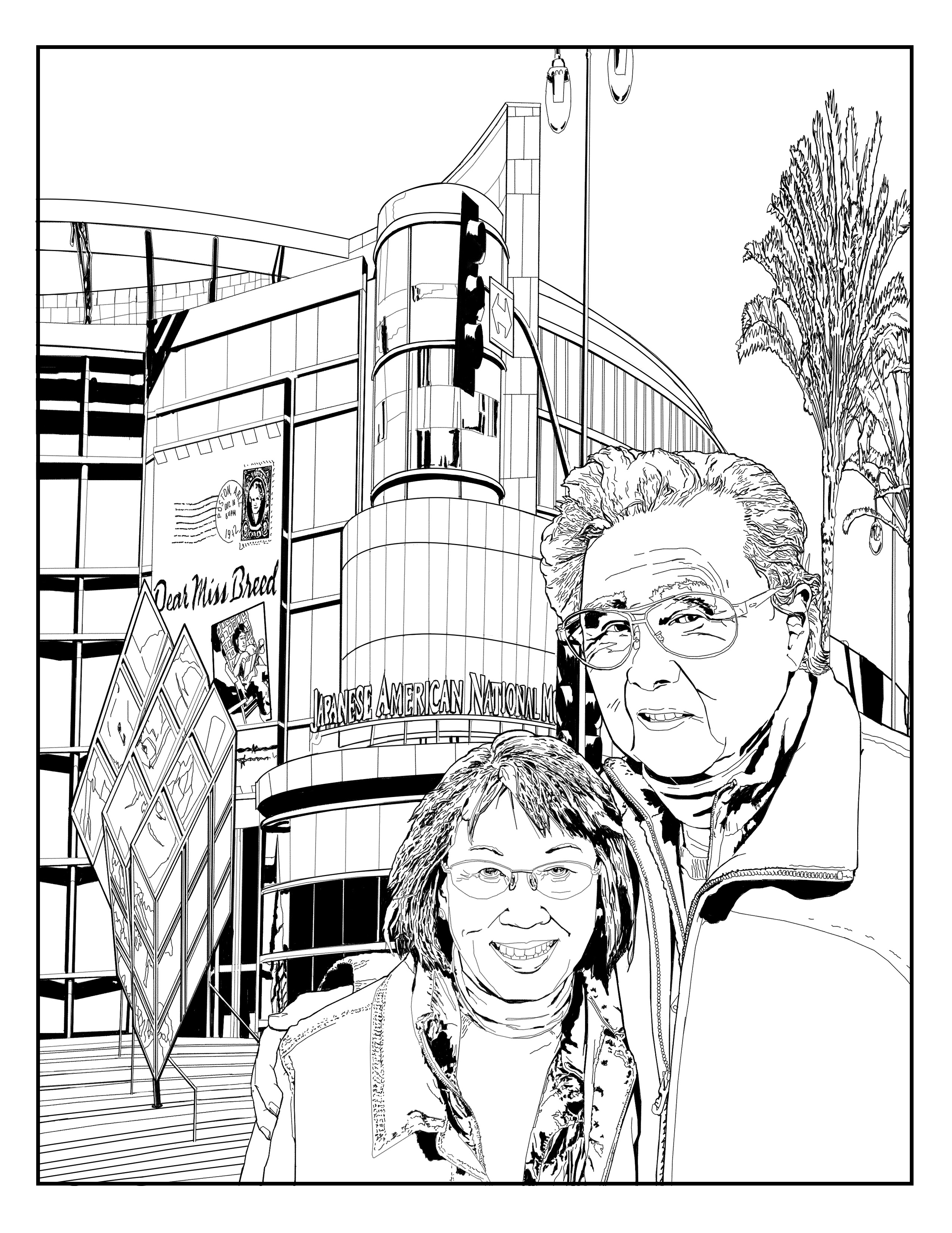 coloring page of Joseph Yamada (1930–2020) and Elizabeth Kikuchi Yamada (1930–2020)