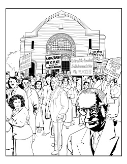 Julius Levitt is pictured on this coloring page in front of Breed Street Shul