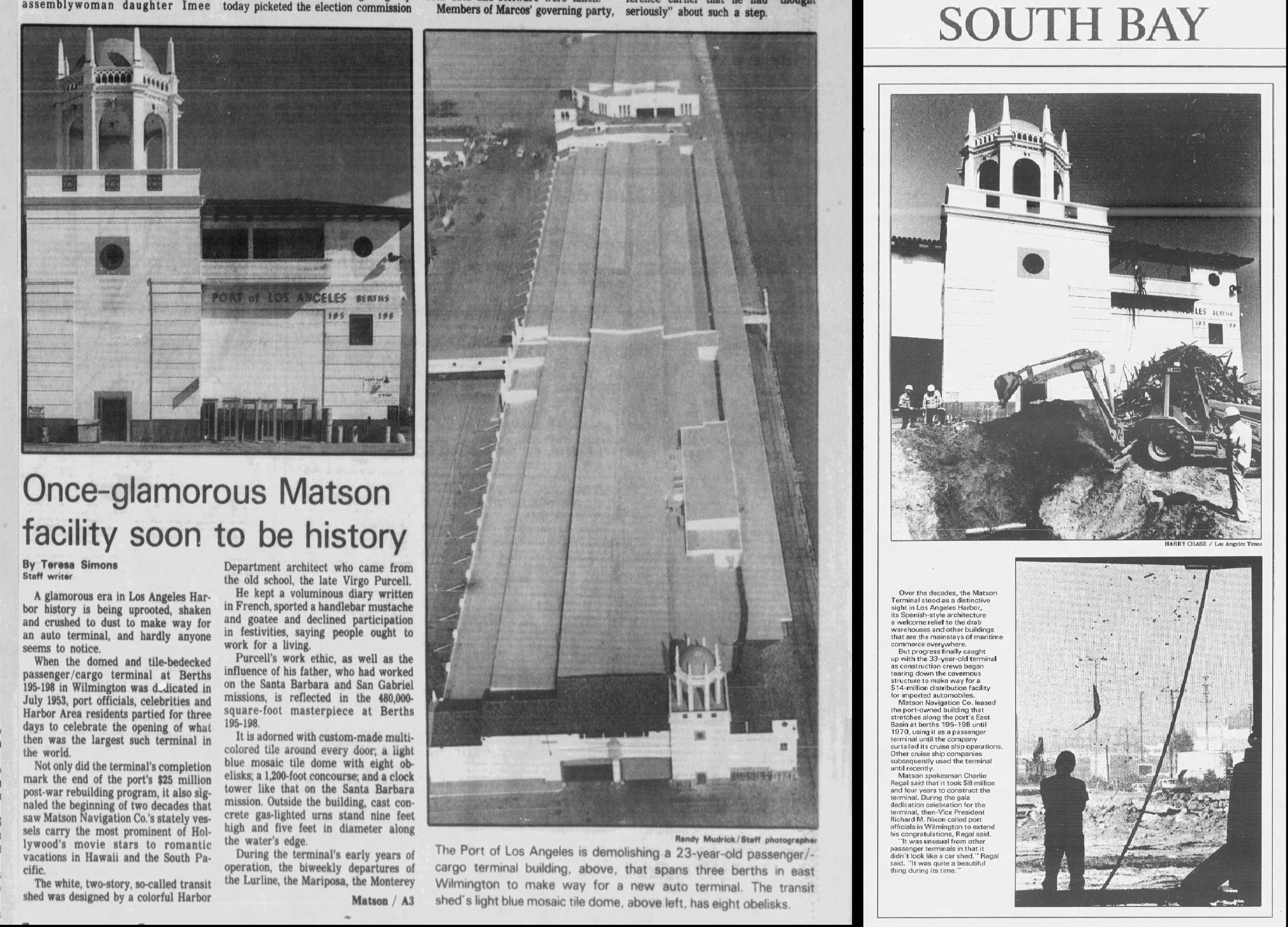  (Left) Teresa Simon's article appeared in the February 10, 1986 edition of the San Pedro News Pilot.  (Right) The Los Angeles Times 