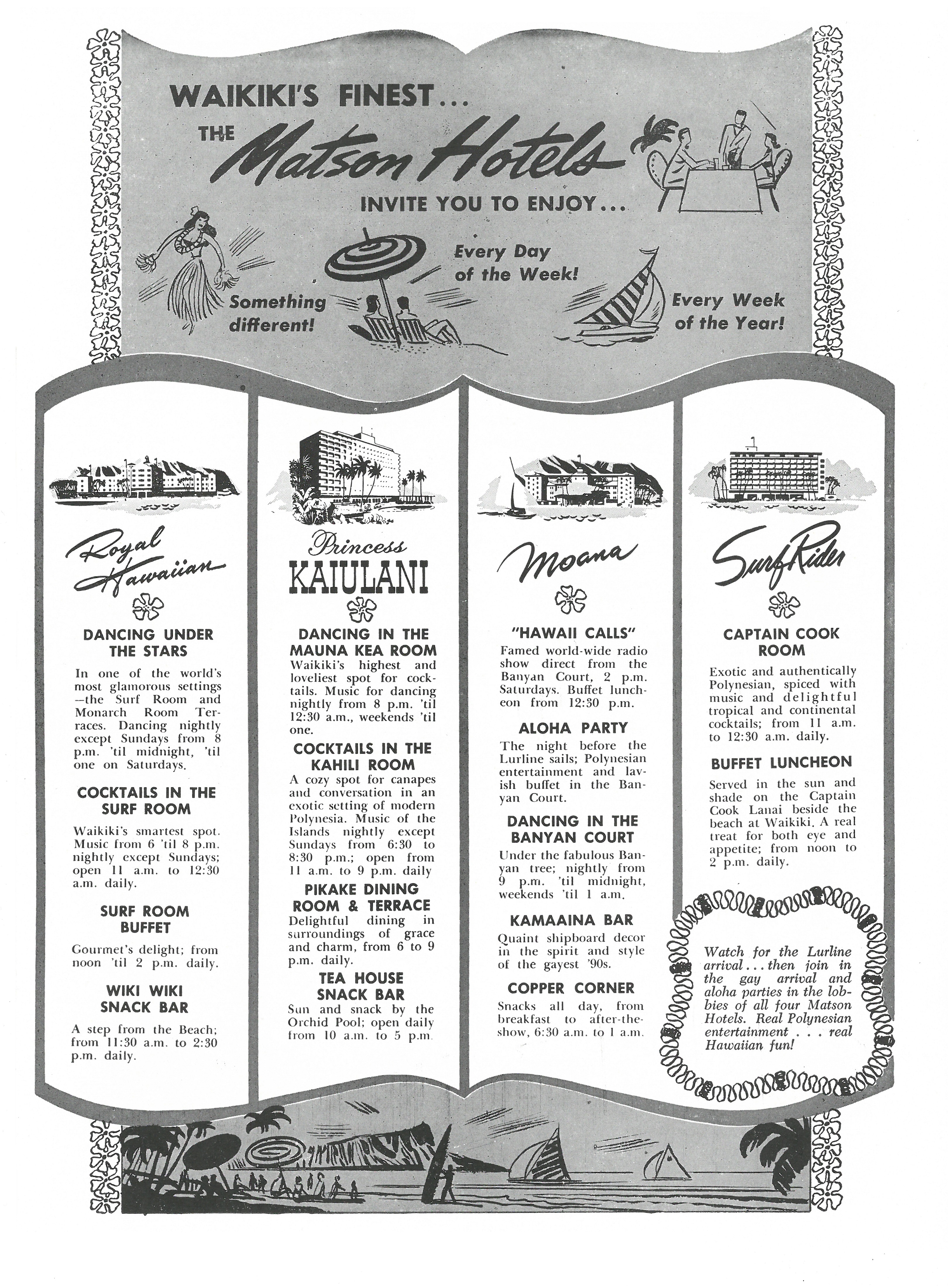 Advertisement for Matson resorts on the Hawaiian Islands