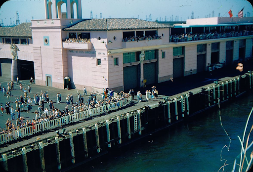 An image of the Matson Terminal taken from a departing shi