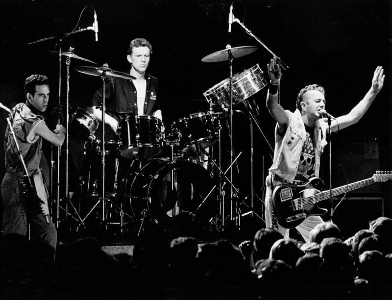Left to right, Mick Jones, Topper Headon and Joe Strummer of the The Clash performing in Los Angeles