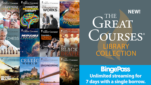 Great courses text and a collage of book covers